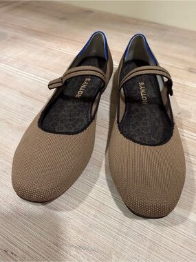 Rothy's Brown Mary Jane Flats with Blue Trim
